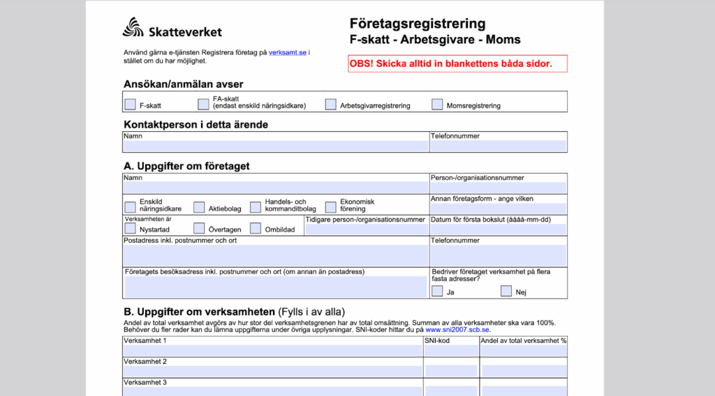 VAT registration form