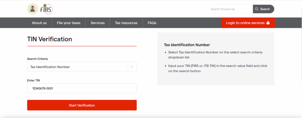Process to Verify a TIN on the Official Nigeria Portal
