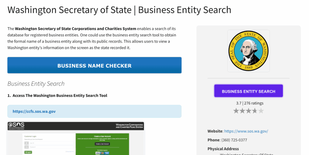 Washington Secretary of State Website