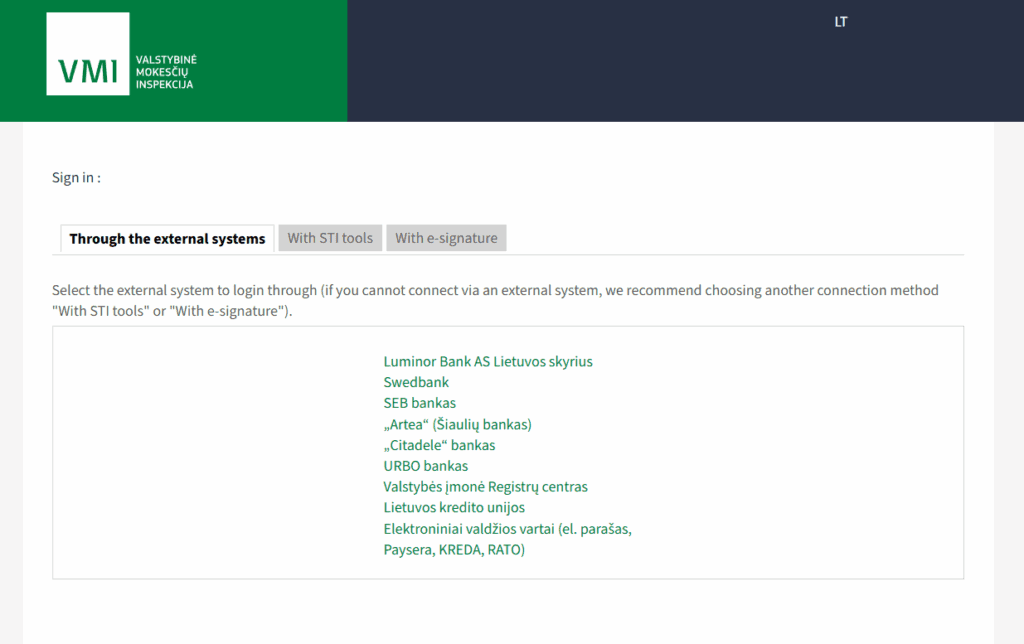 Lithuanian Tax Authority’s online portal