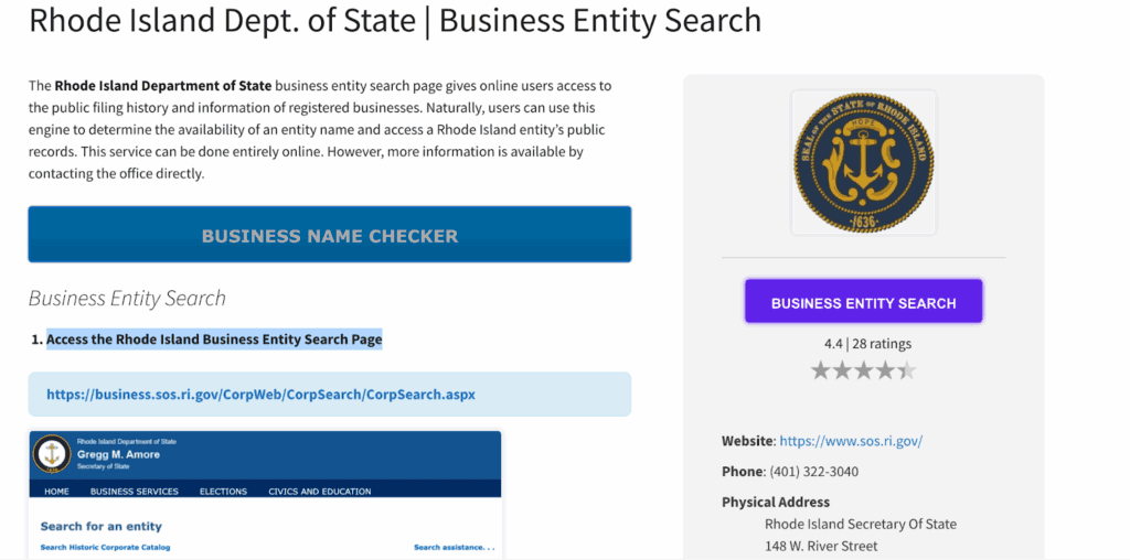 Rhode Island Secretary of State Website